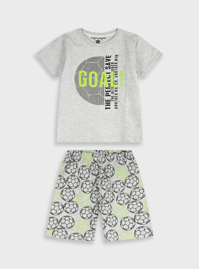 Παιδική πυτζάμα Energiers Sweet Dreams αγόρι γκρι μελανζέ GOAL με σορτσάκι μπάλες ποδοσφαίρου