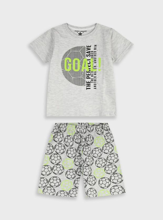Παιδική πυτζάμα Energiers Sweet Dreams αγόρι γκρι μελανζέ GOAL με σορτσάκι μπάλες ποδοσφαίρου