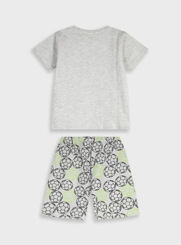 Παιδική πυτζάμα Energiers Sweet Dreams αγόρι γκρι μελανζέ GOAL με σορτσάκι μπάλες ποδοσφαίρου