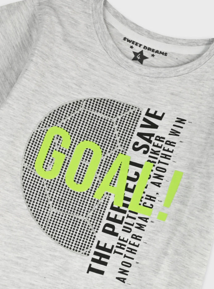 Παιδική πυτζάμα Energiers Sweet Dreams αγόρι γκρι μελανζέ GOAL με σορτσάκι μπάλες ποδοσφαίρου