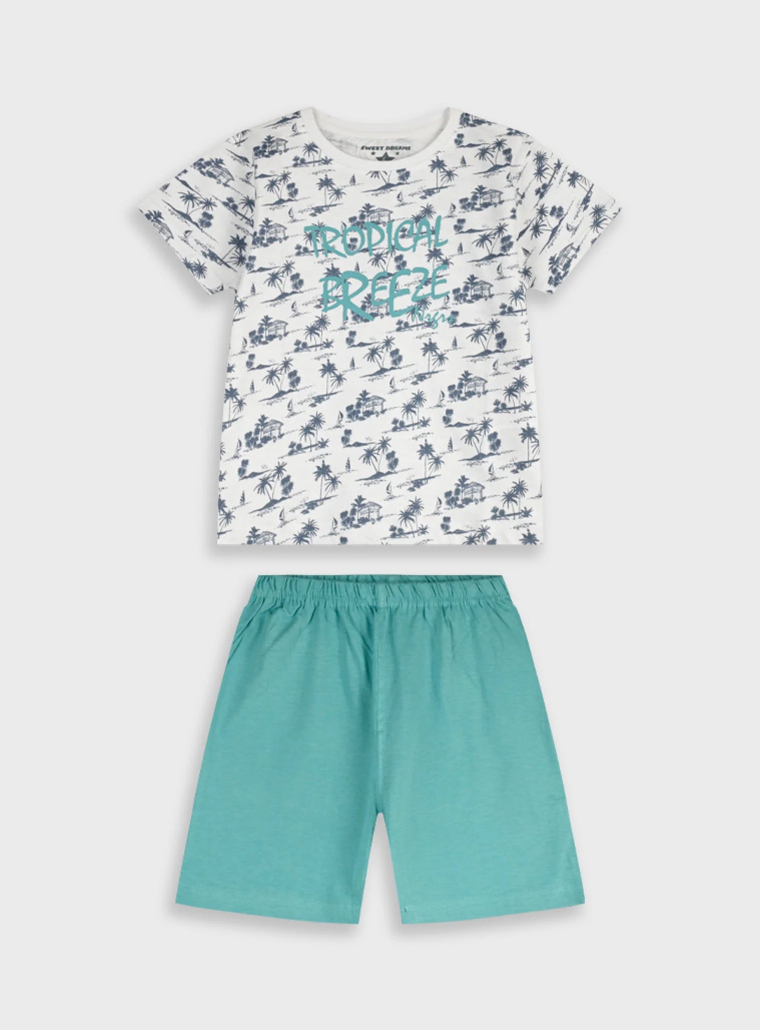 Energiers παιδική βαμβακερή πιτζάμα Tropical Breeze με τροπικό print και τιρκουάζ σορτσάκι