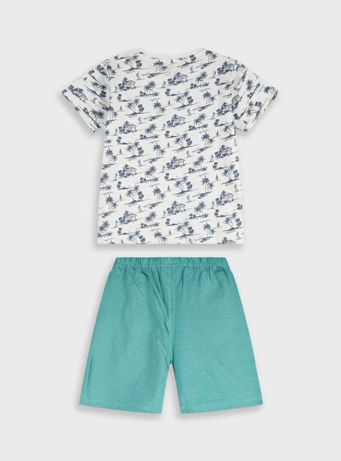 Energiers παιδική βαμβακερή πιτζάμα Tropical Breeze με τροπικό print και τιρκουάζ σορτσάκι