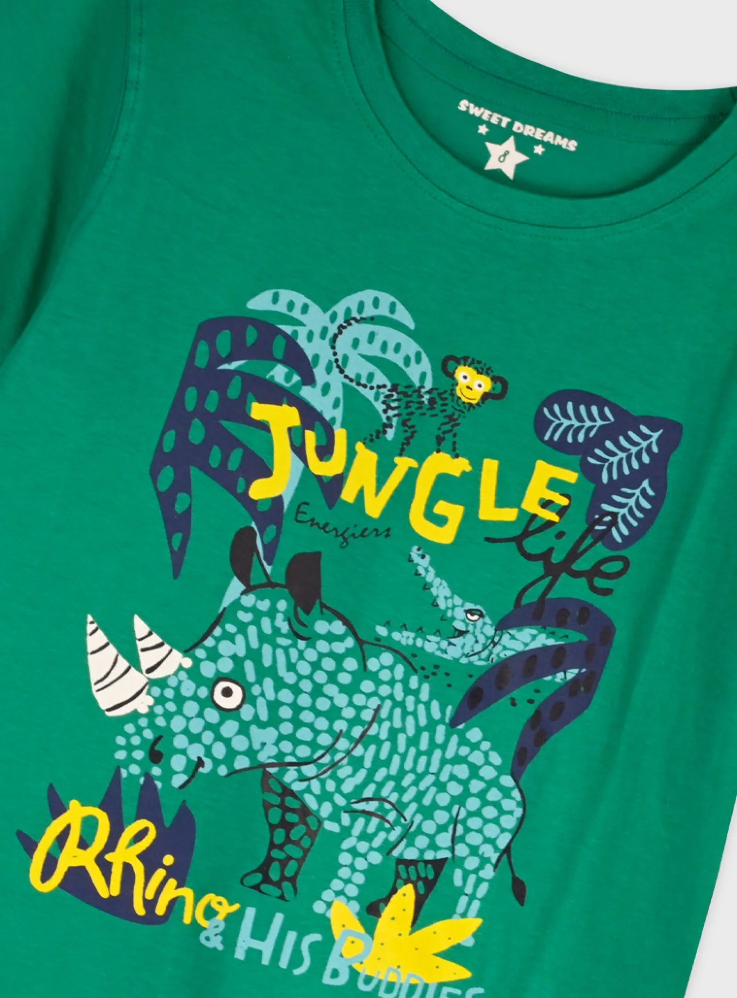 Παιδική πυτζάμα Energiers Sweet Dreams πράσινη με ρινόκερο Jungle και δύο σορτσάκια
