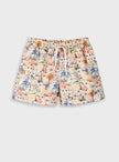 Παιδικό μαγιό σορτς Energiers για αγόρια με εμπριμέ τροπικό σχέδιο, φοίνικες και χρωματιστές λεπτομέρειες σε μπεζ φόντο.