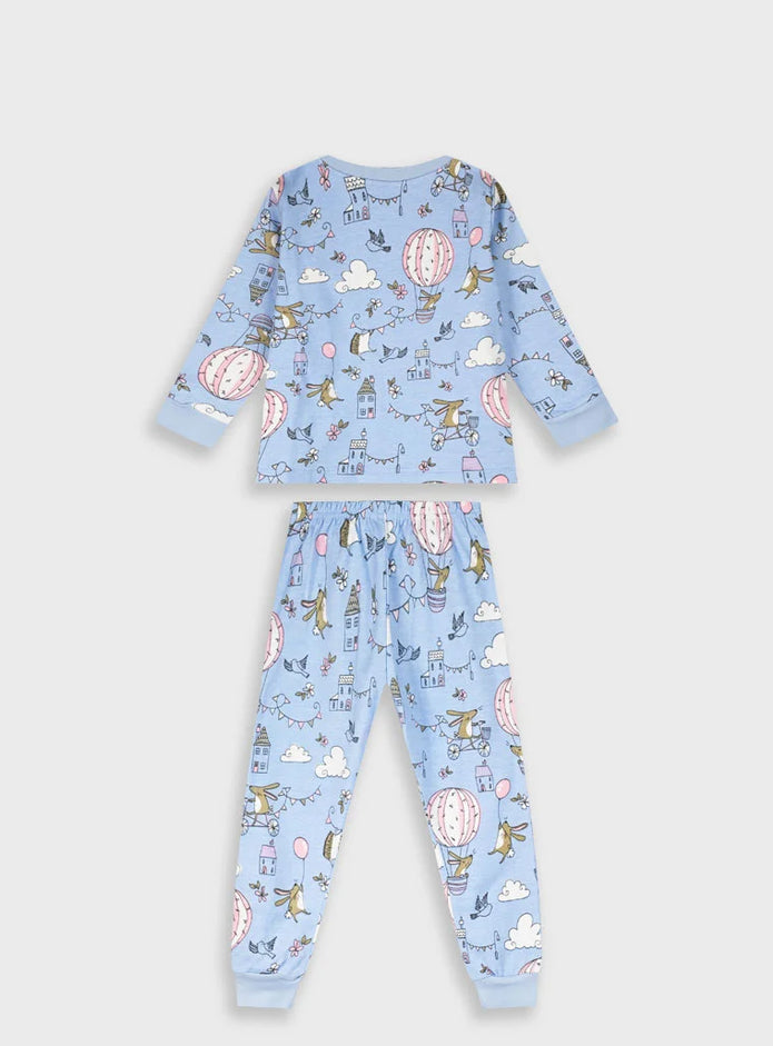 Παιδική πιτζάμα Sweet Dreams σε γαλάζιο χρώμα με πολύχρωμα σχέδια – πίσω όψη
