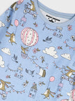 Sweet Dreams παιδική πιτζάμα γαλάζια με σχέδια αερόστατα, ζωάκια και μπαλόνια – λεπτομέρεια