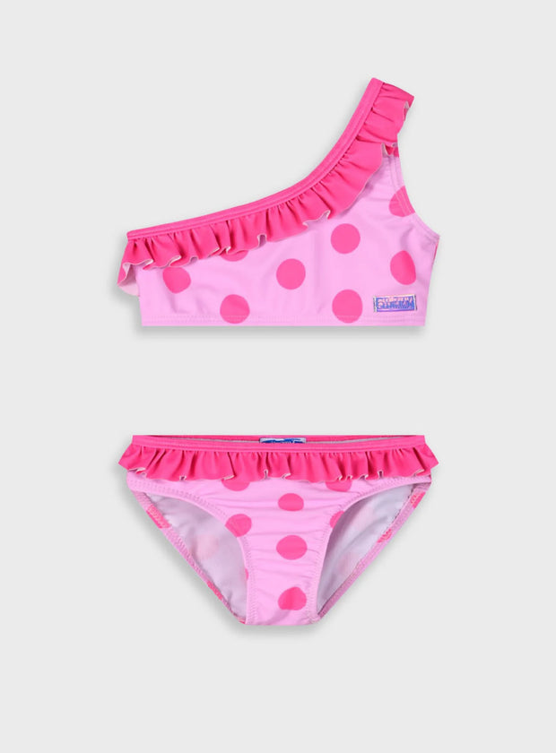 Κοριτσίστικο μπικίνι Energiers σε ροζ χρώμα με φούξια πουά και βολάν