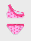 Κοριτσίστικο μπικίνι Energiers σε ροζ χρώμα με φούξια πουά και βολάν