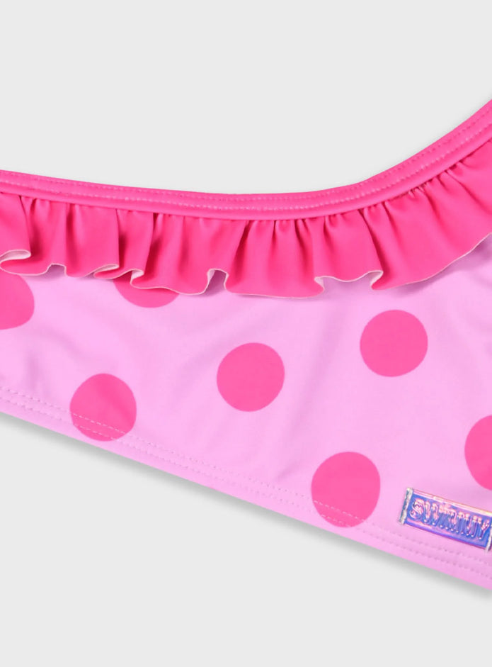 Κοριτσίστικο μπικίνι Energiers σε ροζ χρώμα με φούξια πουά και βολάν