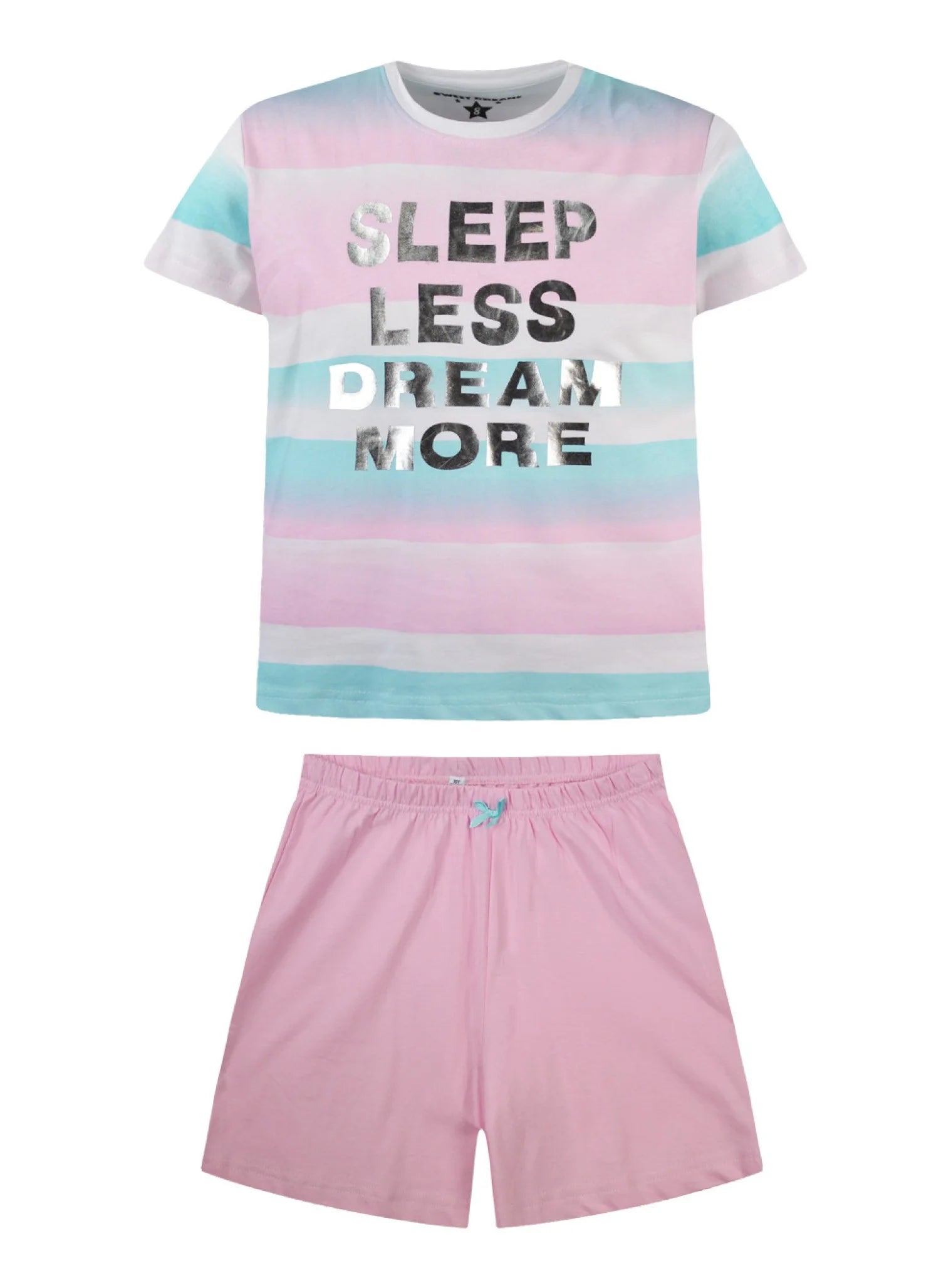 Energiers παιδική καλοκαιρινή πιτζάμα ριγέ Sleep Less Dream More με ροζ σορτσάκι