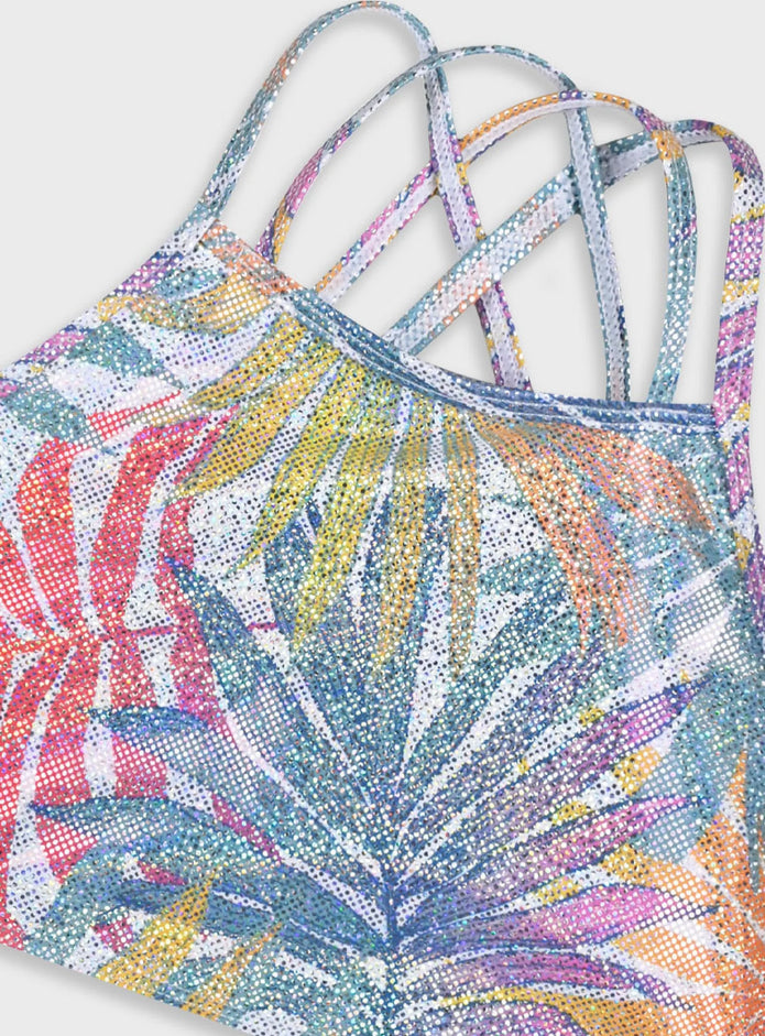 Παιδικό μπικίνι Energiers με πολύχρωμα τροπικά φύλλα και glitter παγιέτες