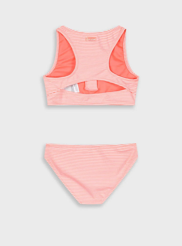 Παιδικό ροδακινί μπικίνι κοριτσιού Swimmy με ρίγες και φερμουάρ στο top

