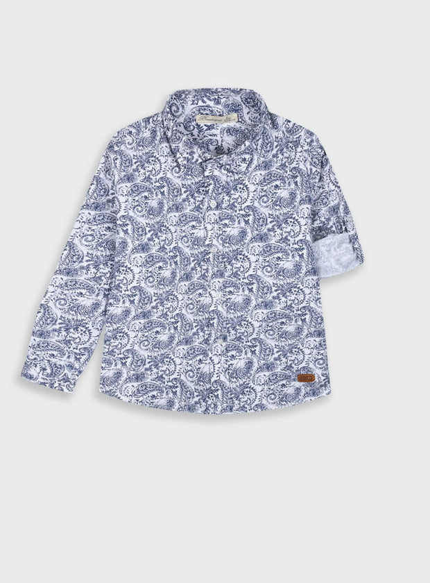 Παιδικό πουκάμισο αγοριών με μπλε paisley σχέδιο και μακρύ μανίκι