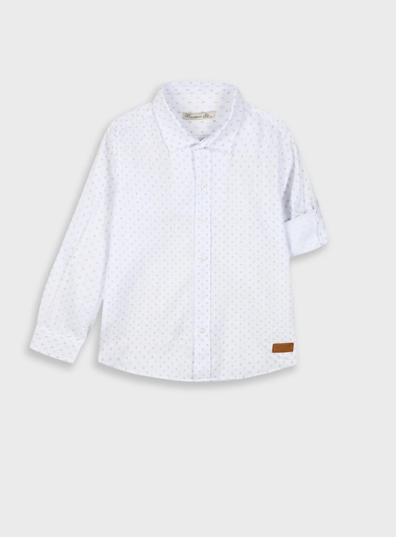 Boutique παιδικό πουκάμισο λευκό με γαλάζιο μικροσχέδιο 100% βαμβάκι