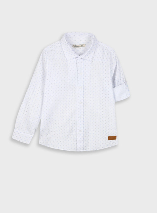 Boutique παιδικό πουκάμισο λευκό με γαλάζιο μικροσχέδιο 100% βαμβάκι