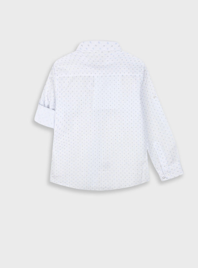 Boutique παιδικό πουκάμισο λευκό με γαλάζιο μικροσχέδιο 100% βαμβάκι
