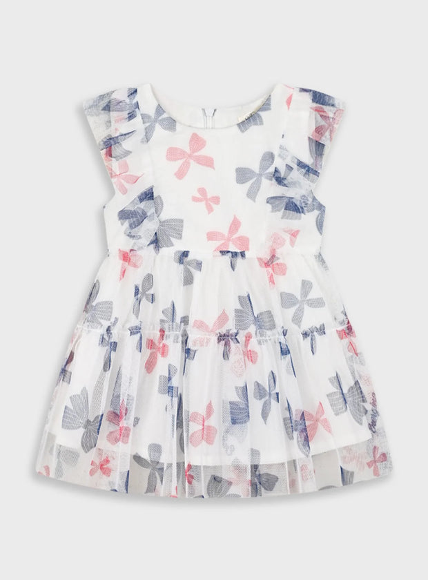 Βρεφικό φόρεμα Energiers λευκό με τούλι και ροζ-μπλε φιόγκους