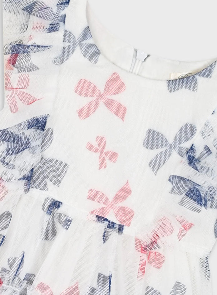 Βρεφικό φόρεμα Energiers λευκό με τούλι και ροζ-μπλε φιόγκους