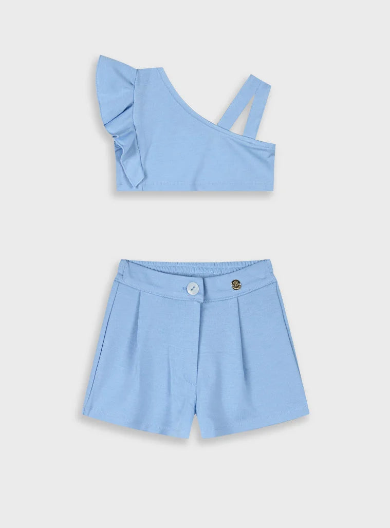 Γαλάζιο παιδικό σετ Energiers crop top έναν ώμο και σορτσάκι για κορίτσι

