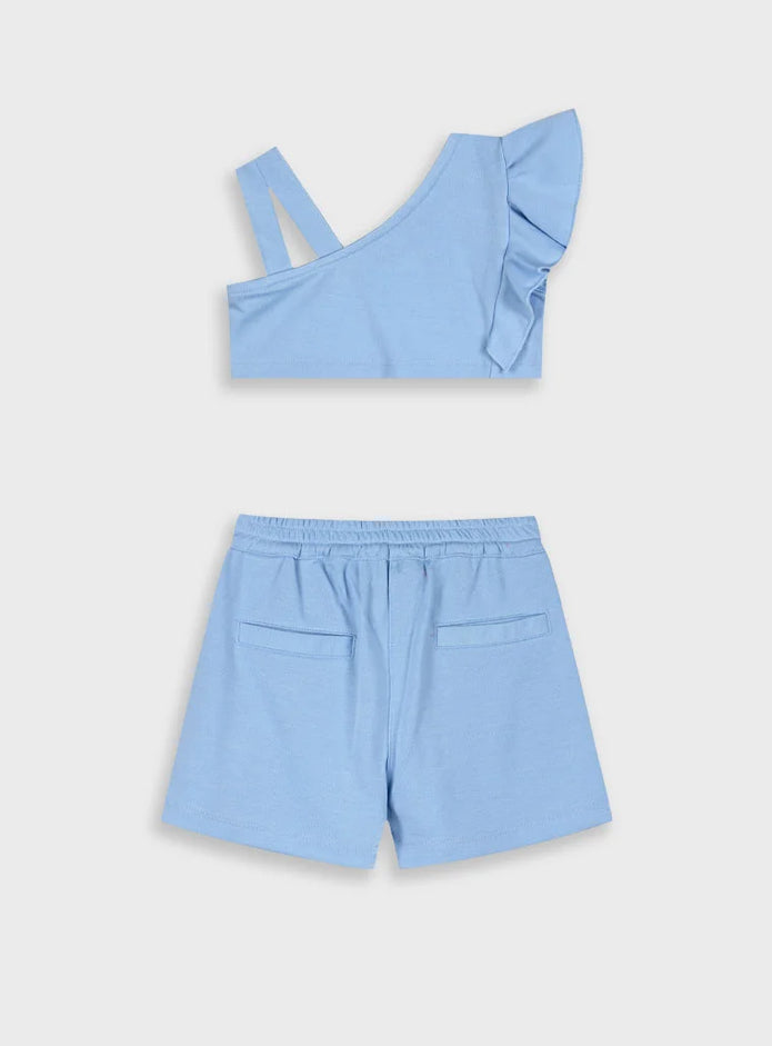 Γαλάζιο παιδικό σετ Energiers crop top έναν ώμο και σορτσάκι για κορίτσι


