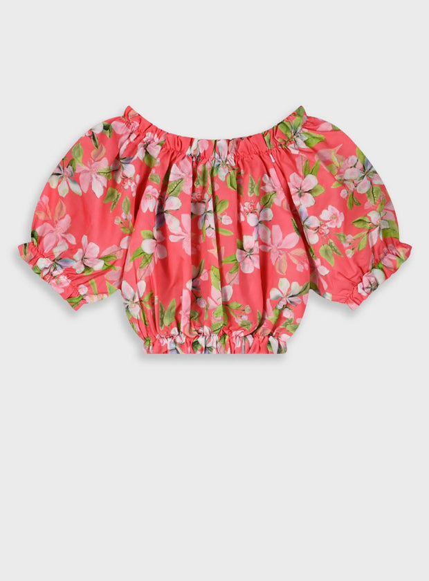 Παιδικό φλοράλ τοπ Energiers σε κοραλλί απόχρωση με λουλούδια και ελαστικό τελείωμα