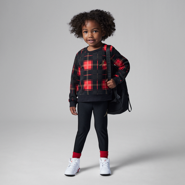 Jordan παιδικό σετ με καρό κόκκινη-μαύρη μπλούζα και μαύρο κολάν με χρυσό λογότυπο