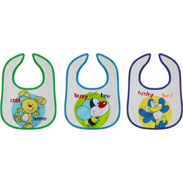 Lorelli  Σετ 3 βρεφικές σαλιάρες με σχέδια κουνελάκι, μέλισσα και πουλάκι

