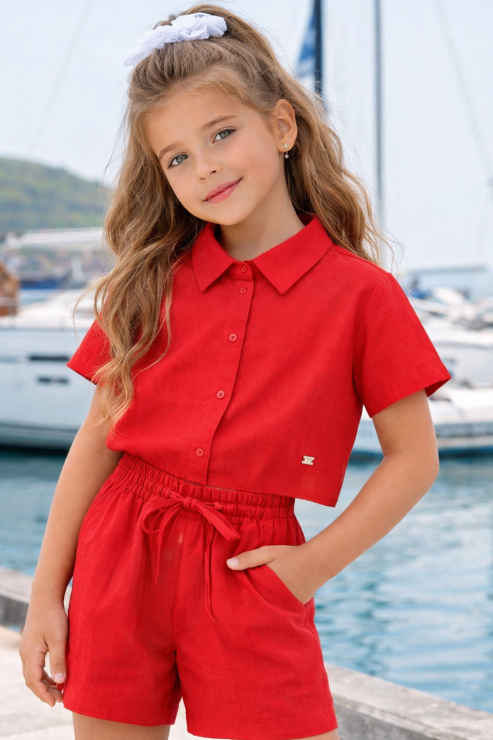 Energiers παιδικό κόκκινο πουκάμισο κοριτσιού με γιακά και κουμπιά μπροστά
