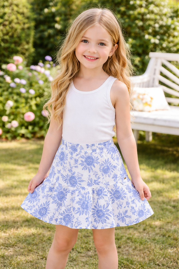 Energiers παιδική φούστα-σορτς λευκή με σιέλ φλοράλ σχέδιο και άνετη εφαρμογή