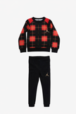Jordan παιδικό σετ με καρό κόκκινη-μαύρη μπλούζα και μαύρο κολάν με χρυσό λογότυπο