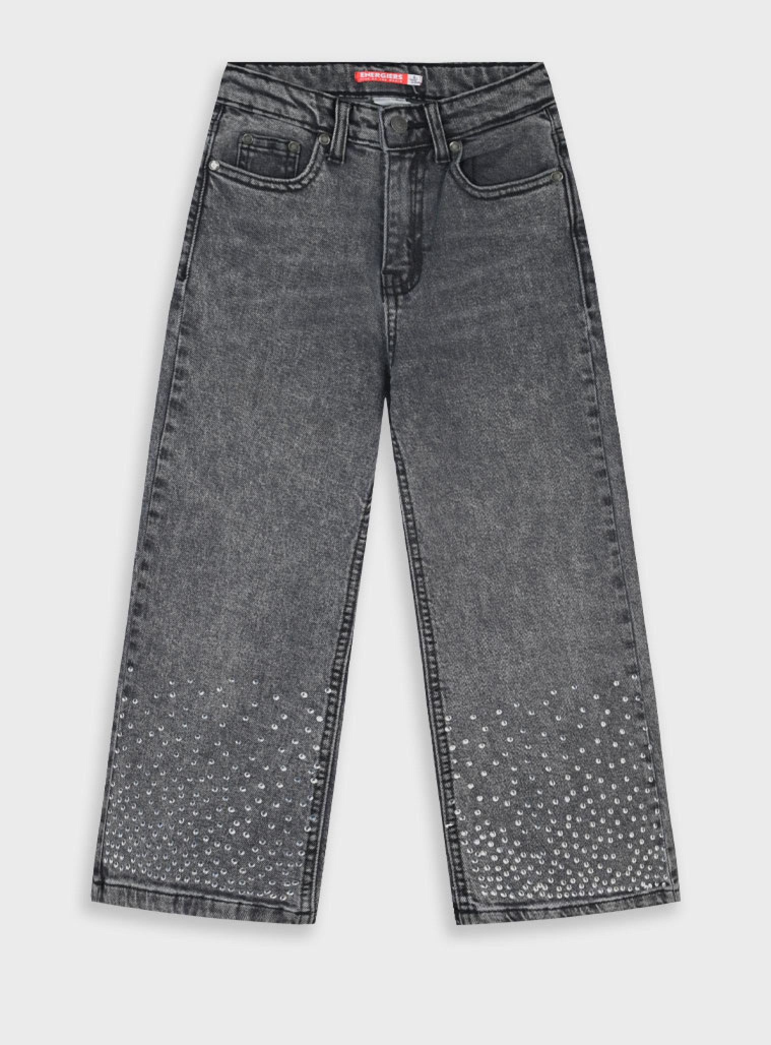 Παιδικό τζιν παντελόνι Energiers με στρασ σε ανθρακί χρώμα – μπροστινή όψη