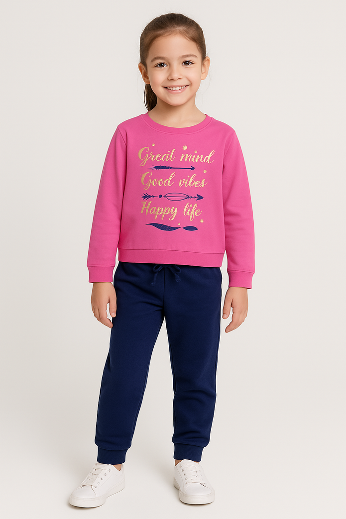 Energiers – Παιδικό Σετ Φόρμας για Κορίτσι Ροζ Μπλούζα & Μπλε Παντελόνι