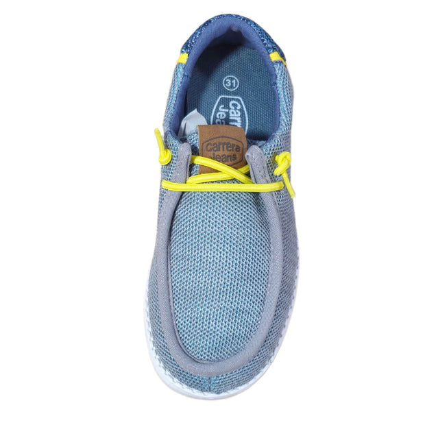 Παιδικά υφασμάτινα παπούτσια Carrera Jeans μπλε με κίτρινα κορδόνια και ετικέτα στη φτέρνα για αγόρι 
