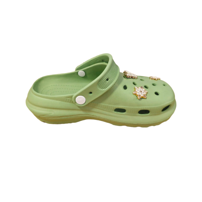 Παιδικές μέντα παντόφλες Twingo με διακοσμητικά charms και λουράκι στη φτέρνα crocs
