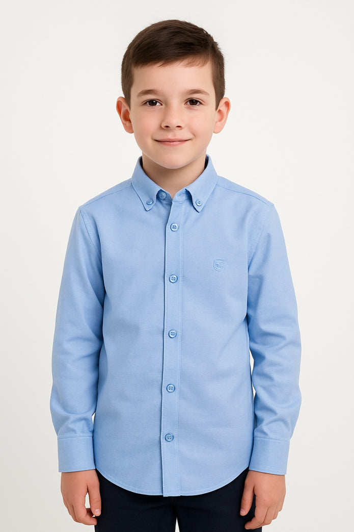Αγόρι φοράει γαλάζιο μακρυμάνικο πουκάμισο Energiers με button-down γιακά