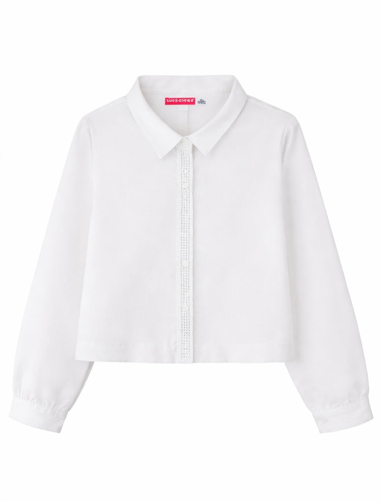 Παιδικό λευκό cropped πουκάμισο με στρασ για παρέλαση και σχολική γιορτή