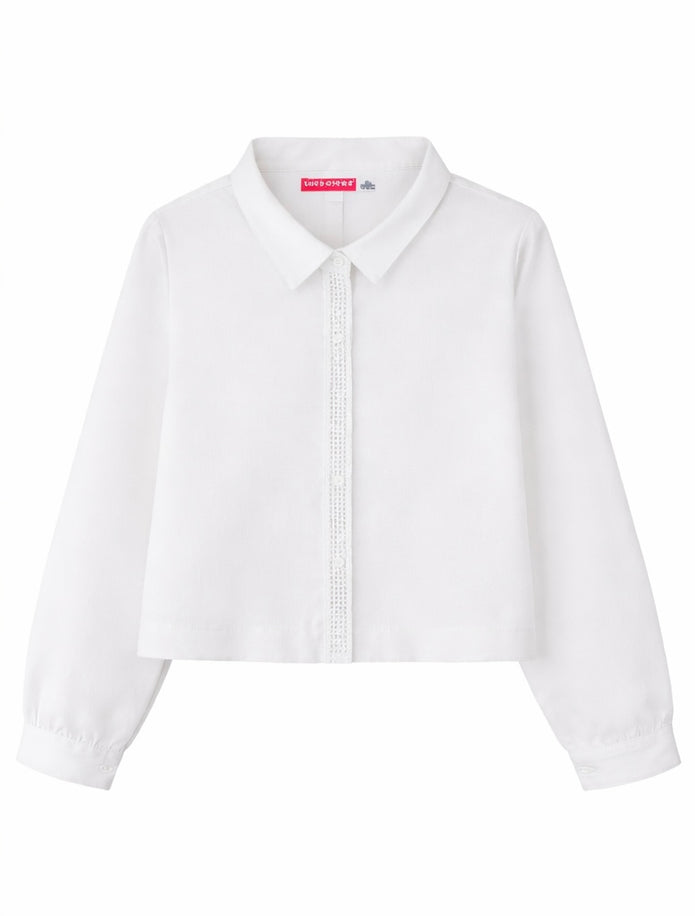 Παιδικό λευκό cropped πουκάμισο με στρασ για παρέλαση και σχολική γιορτή