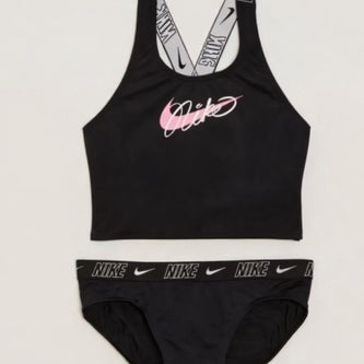 Nike παιδικό μαύρο μαγιό μπικίνι με λογότυπο και ελαστικές τιράντες
