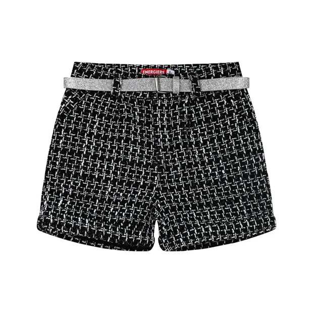 Energiers Kids Checkered Shorts with Belt - Black/White