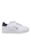 Beverly Hills Polo Club παιδικά λευκά sneakers με σκρατς, ελαστικά κορδόνια και μπλε λεπτομέρεια