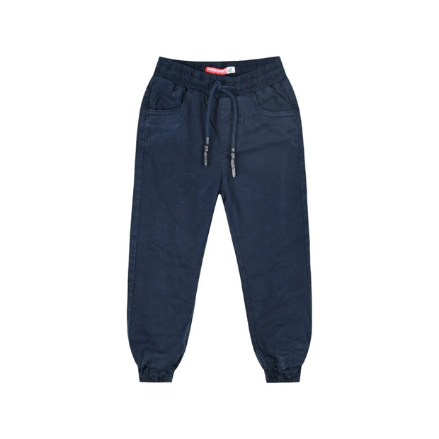 Μπροστινή όψη μπλε παιδικού παντελονιού με λάστιχο και κορδόνι