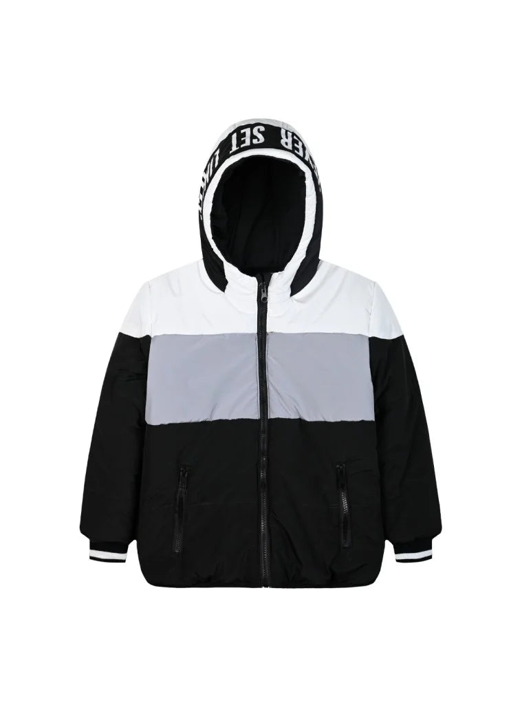 Αγορίστικο μπουφάν Energiers διπλής όψης colorblock μαύρο γκρι λευκό μπροστά όψη