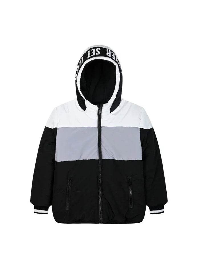 Αγορίστικο μπουφάν Energiers διπλής όψης colorblock μαύρο γκρι λευκό μπροστά όψη