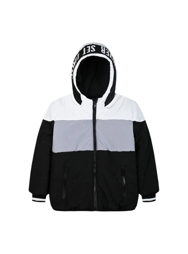 Αγορίστικο μπουφάν Energiers διπλής όψης colorblock μαύρο γκρι λευκό μπροστά όψη