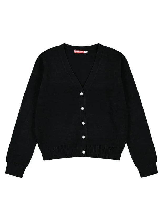 Κοριτσίστικη πλεκτή ζακέτα Energiers σε μαύρο χρώμα με κουμπιά πέρλα