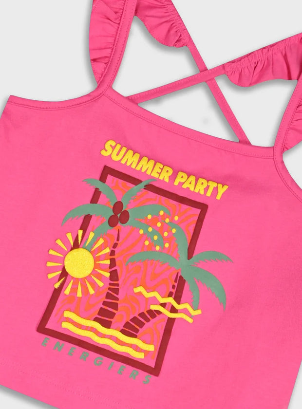 Energiers παιδικό φούξια σετ για κορίτσι με τοπ Summer Party με φοίνικες και ασορτί σορτσάκι