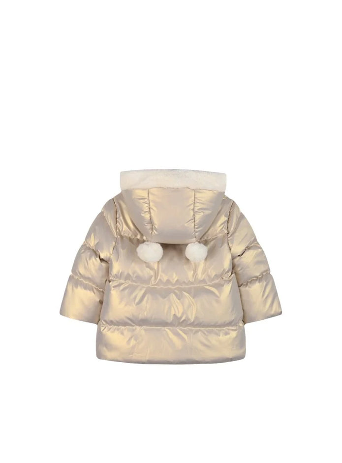 Βρεφικό μεταλλιζέ μπουφάν Energiers σε σαμπανί χρώμα με κουκούλα – πίσω όψη.
