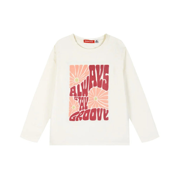 Παιδική λευκή μπλούζα με στάμπα Always Stay Groovy και σχέδιο με λουλούδια