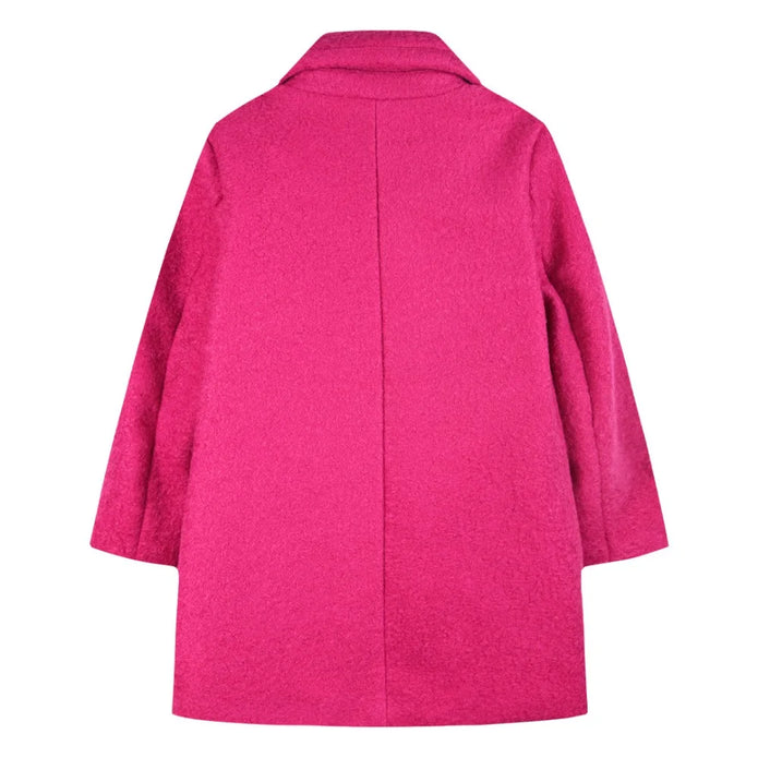  Πίσω όψη φούξια παιδικού παλτού, κομψό και ζεστό για το χειμώνα.