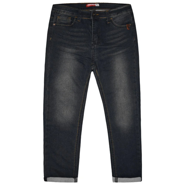 Παιδικό τζιν παντελόνι σε σκούρο μπλε χρώμα με λεπτομέρειες ξεθωριάσματος.